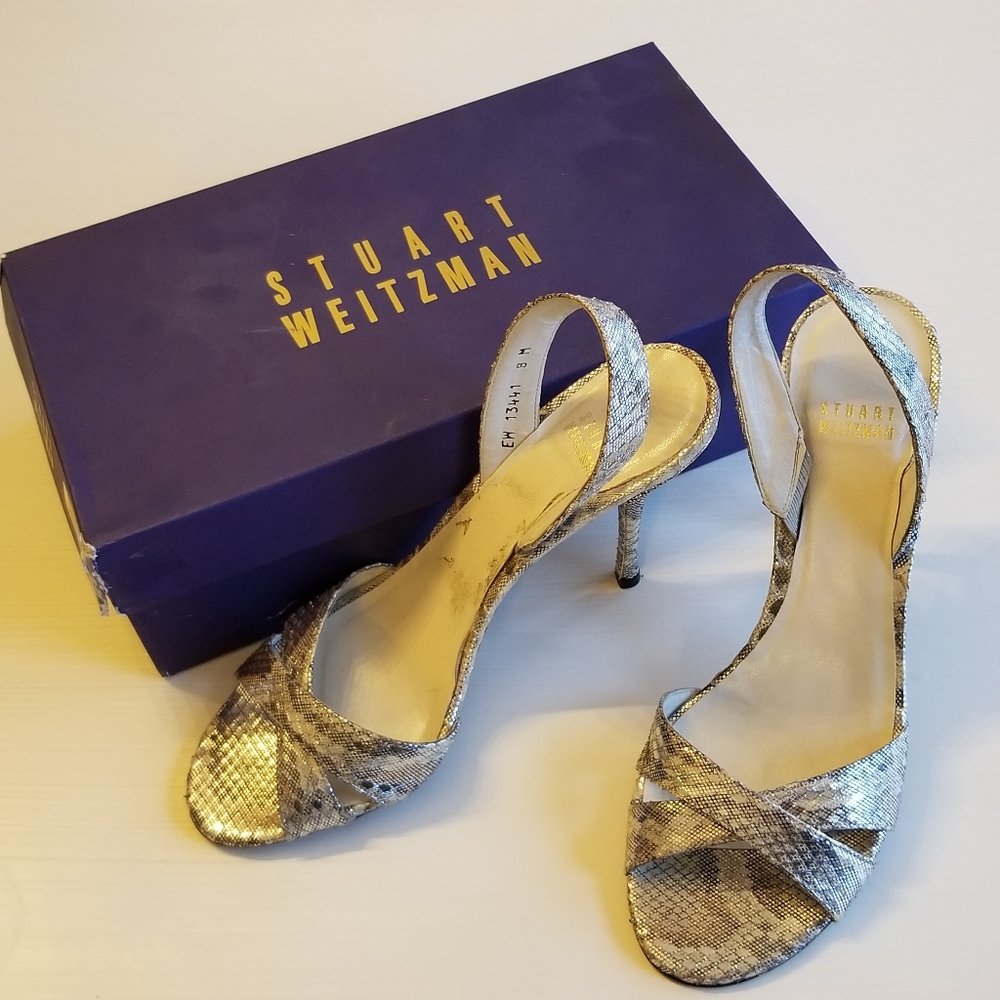Stuart Weitzman Snakeskin Silver Gold Heels
